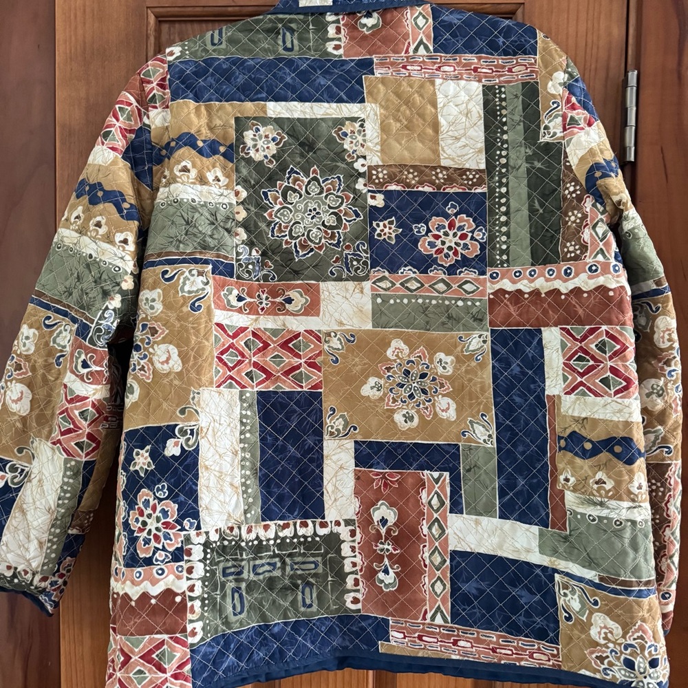 Alfred Dinner Patchwork Silk Quilted Button Up Li… - image 3